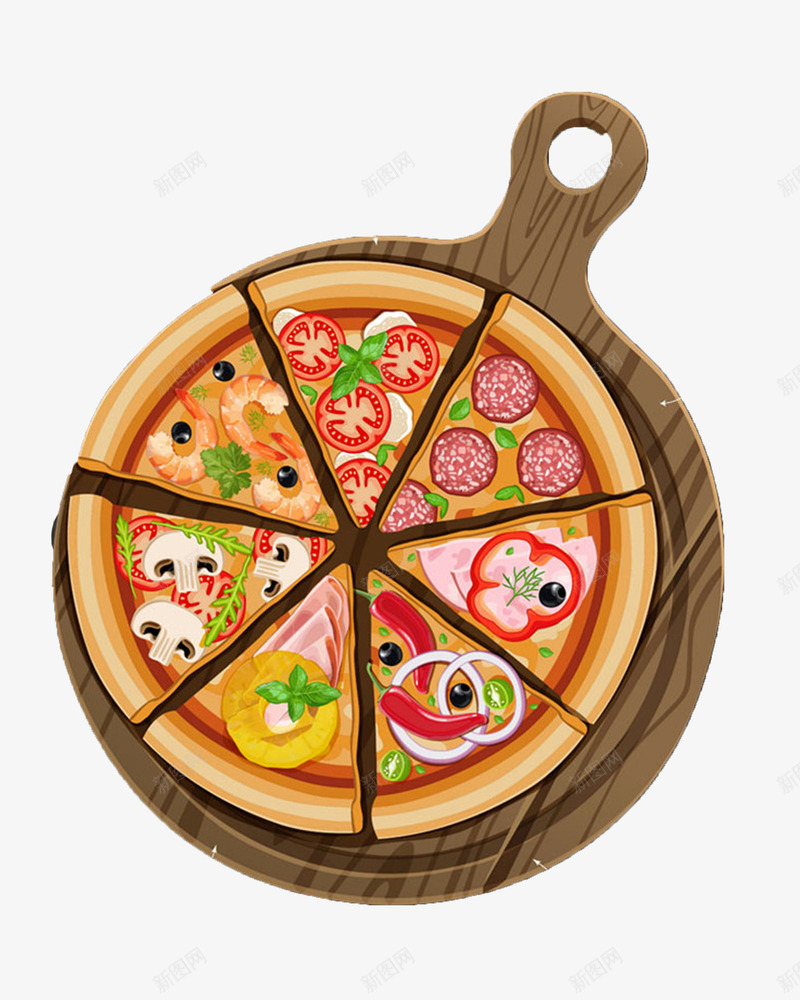 手绘插画披萨png免抠素材_新图网 https://ixintu.com 可口海鲜的披萨 披萨免抠png素材 插画披萨图片 美味的披萨