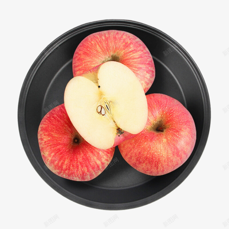 一盘苹果png免抠素材_新图网 https://ixintu.com 卡通 圆形 水果 白色 盘子 红色 苹果 黑色