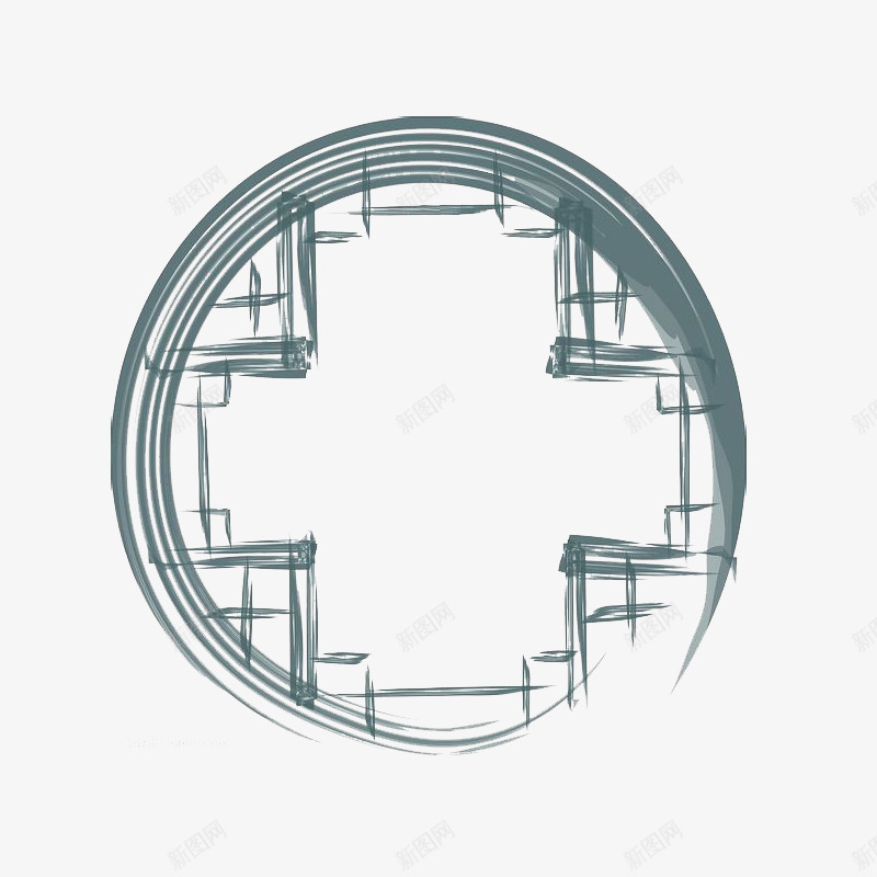 手绘隔窗png免抠素材_新图网 https://ixintu.com 古风 漏窗 灰绿色 简约