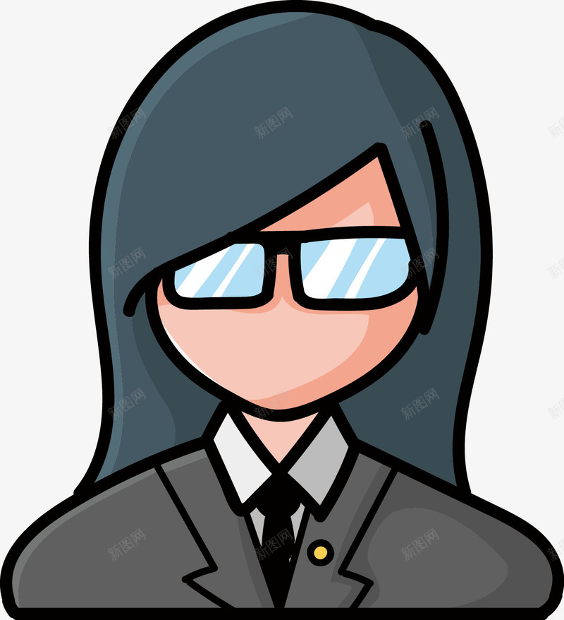 人物图像png免抠素材_新图网 https://ixintu.com 一副 卡通 头像 手绘 白领头像 眼镜 简图 西装 长发