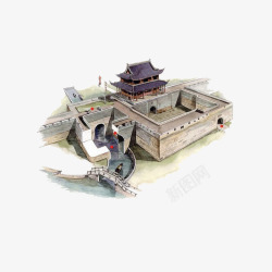 城池中国建筑水墨画高清图片
