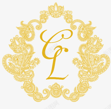 金色华丽花边婚礼logo图标图标