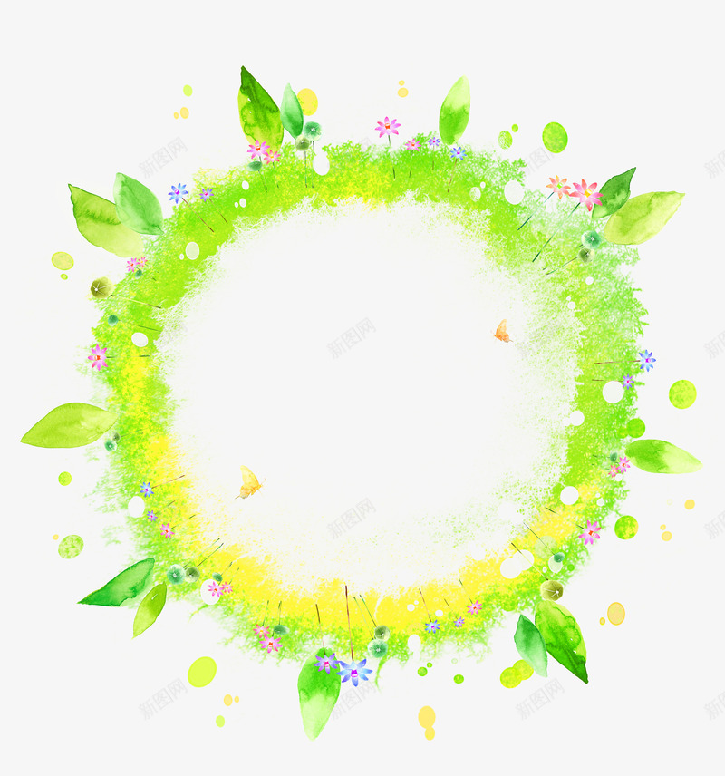 绿色夏日植物手绘边框psd免抠素材_新图网 https://ixintu.com 创意 圆形 夏日 手绘 植物 绿色 边框