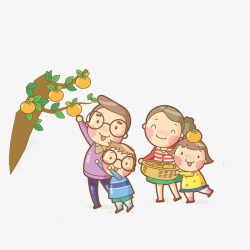 野餐活动卡通一家人摘柿子郊游高清图片