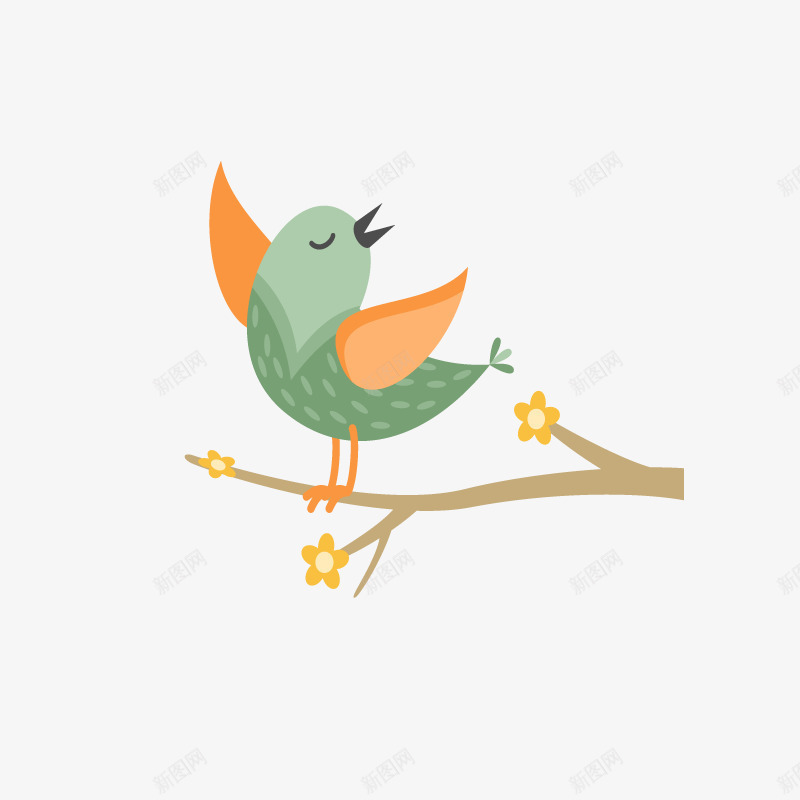 橘色羽毛的可爱小鸟png免抠素材_新图网 https://ixintu.com 可爱的 小鸟 树杈 树枝 绿色羽毛 羽毛 翅膀