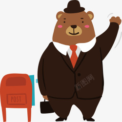 商务小熊商务西装小熊插画矢量图高清图片