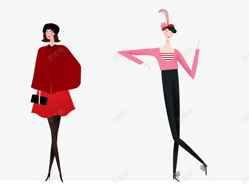 不同装扮的女人们png免抠素材_新图网 https://ixintu.com 创意设计 卡片封面 手绘插画