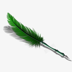 绿色笔绿色唯美装饰羽毛笔高清图片