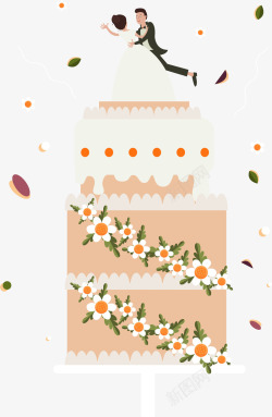 手绘新娘小清新婚礼蛋糕装饰图案矢量图高清图片