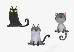 手绘两只灰猫和黑素材