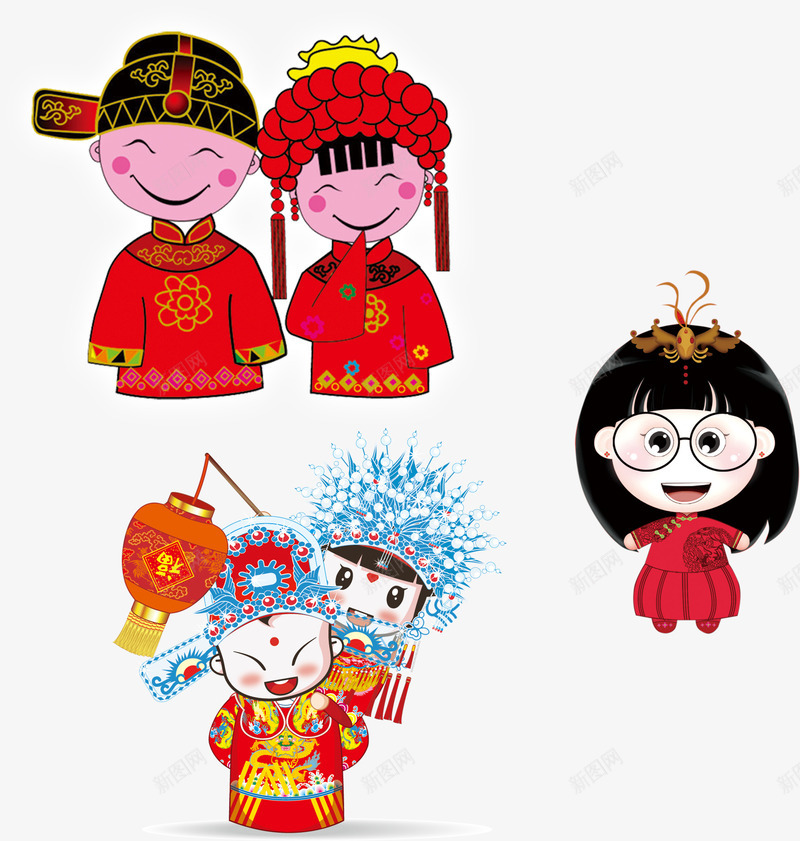 卡通可爱成亲男女形象png免抠素材_新图网 https://ixintu.com 卡通 喜庆 婚礼 嫁衣 结婚