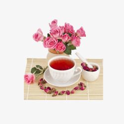 玫瑰花茶瓷杯瓷勺瓷盘子素材