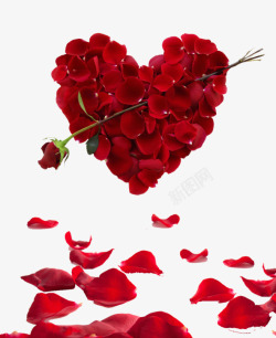 红色心形玫瑰花玫瑰花瓣装饰素材