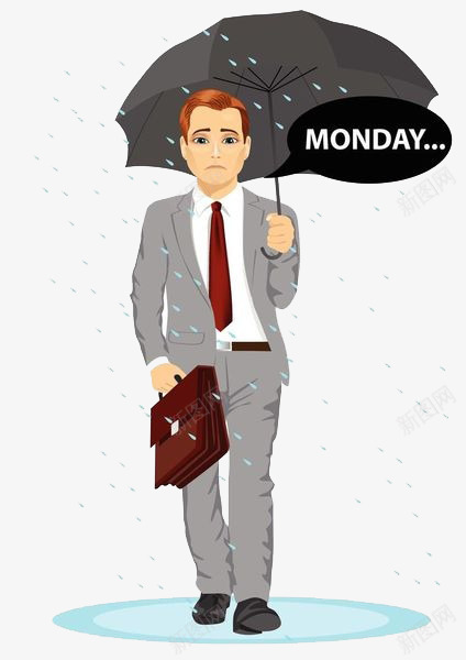 星期一不想上班的男人png免抠素材_新图网 https://ixintu.com 上班族 下雨 卡通手绘 星期一 西装革履 领带