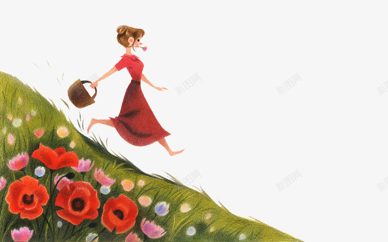 彩铅走在山路的女孩png免抠素材_新图网 https://ixintu.com 创意设计 卡片封面 手绘插画