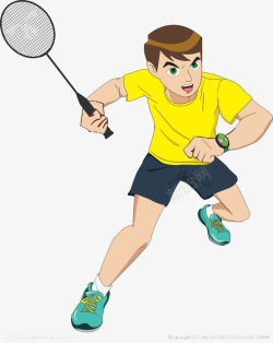 卡通少年打羽毛球的少年高清图片
