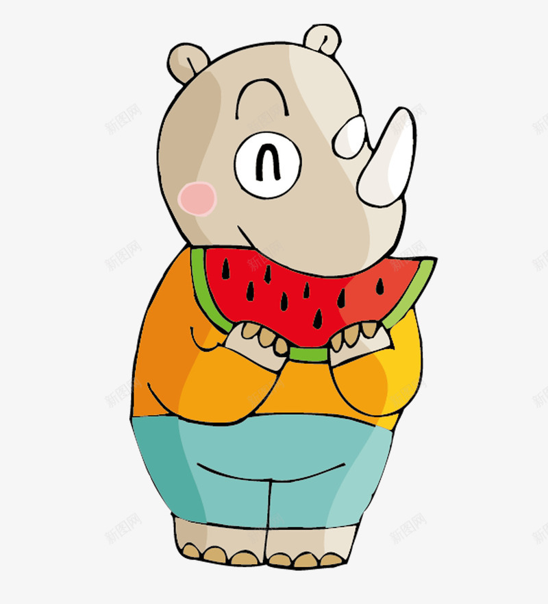 吃西瓜的犀牛卡通png免抠素材_新图网 https://ixintu.com 卡通 卡通犀牛 吃西瓜 犀牛 西瓜