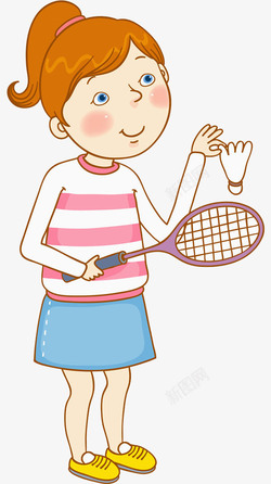 条纹的衣服打羽毛球的女孩高清图片