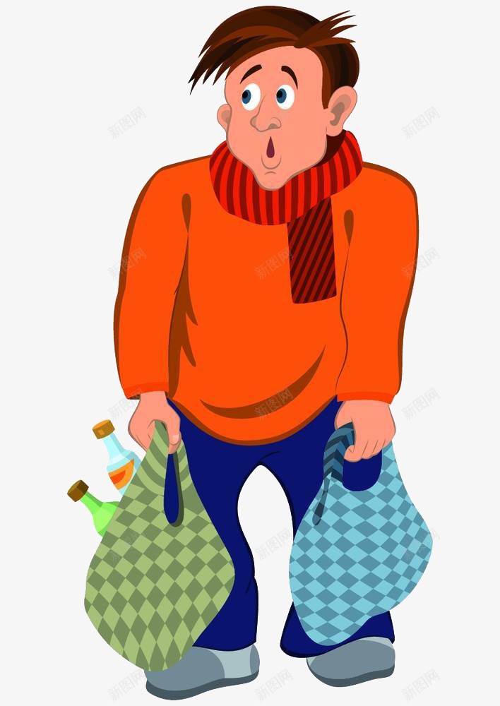 购物拎包的男士png免抠素材_新图网 https://ixintu.com 卡通手绘 拎 拎东西 拿着 挎着 提东西 提包 提起来 购物