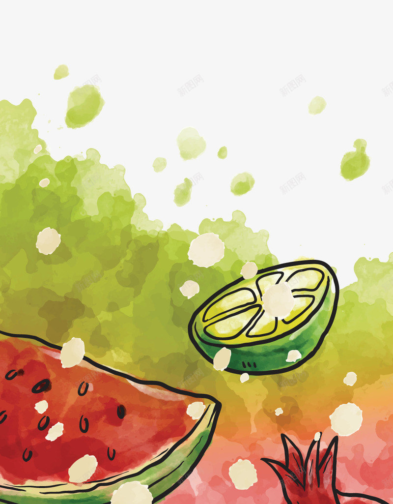 手绘柠檬西瓜png免抠素材_新图网 https://ixintu.com 卡通 手绘水果 水果 绿色 西瓜 青柠 食物