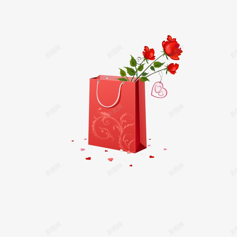 手绘红色玫瑰花图png免抠素材_新图网 https://ixintu.com 创意 卡通手绘 水彩 玫瑰花 红色 花朵 花束 购物袋