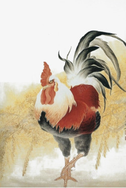 公鸡水墨中国画高清图片
