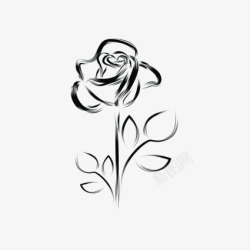 黑色线条玫瑰手绘装饰素材