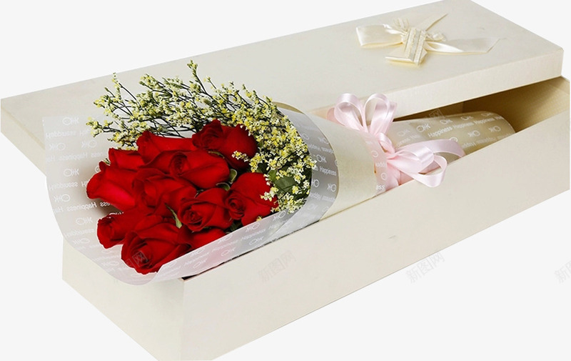 玫瑰花白色包装盒png免抠素材_新图网 https://ixintu.com 包装盒 玫瑰花 白色 装饰