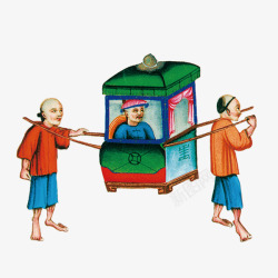 古代小人中国风手绘抬轿子的小人高清图片