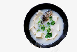 美味的鲫鱼豆腐汤白鲫鱼黑色圆形碗鲫鱼豆腐汤香菜高清图片