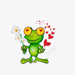 爱意满满的表情手拿鲜花求爱的青蛙高清图片