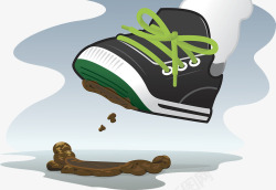 系鞋带的鞋子卡通插图一脚踩到污泥高清图片