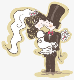 抱起可爱手绘卡通新郎新娘高清图片