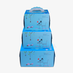 月饼包装手提带蓝色手提蛋糕盒高清图片
