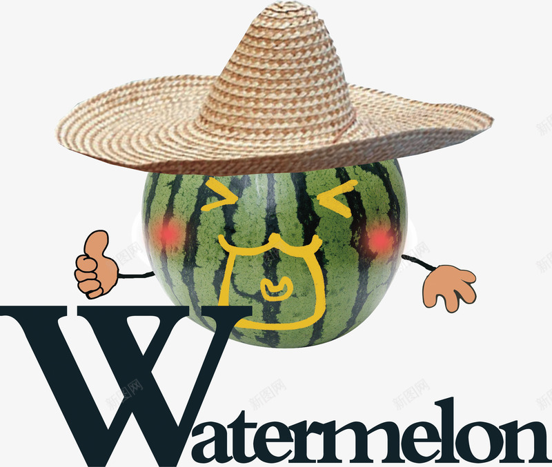 watermelon创意卡通西瓜png免抠素材_新图网 https://ixintu.com watermelon 创意 卡通 可爱 戴草帽 西瓜