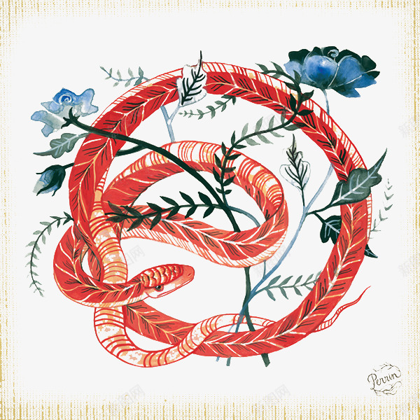 红色蛇形缠绕标签png免抠素材_新图网 https://ixintu.com 创意设计 卡片封面 手绘插画