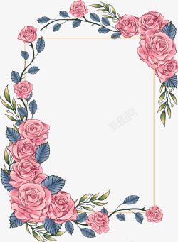 框粉手绘粉玫瑰复古相框高清图片