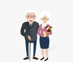 瘸腿卡通穿正装带狗的夫妻高清图片