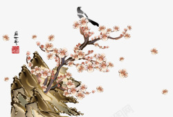 站在枝头中国风水墨站在梅花枝头的喜鹊矢量图高清图片