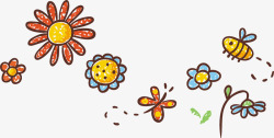 水彩蜜蜂儿童花草水彩画高清图片