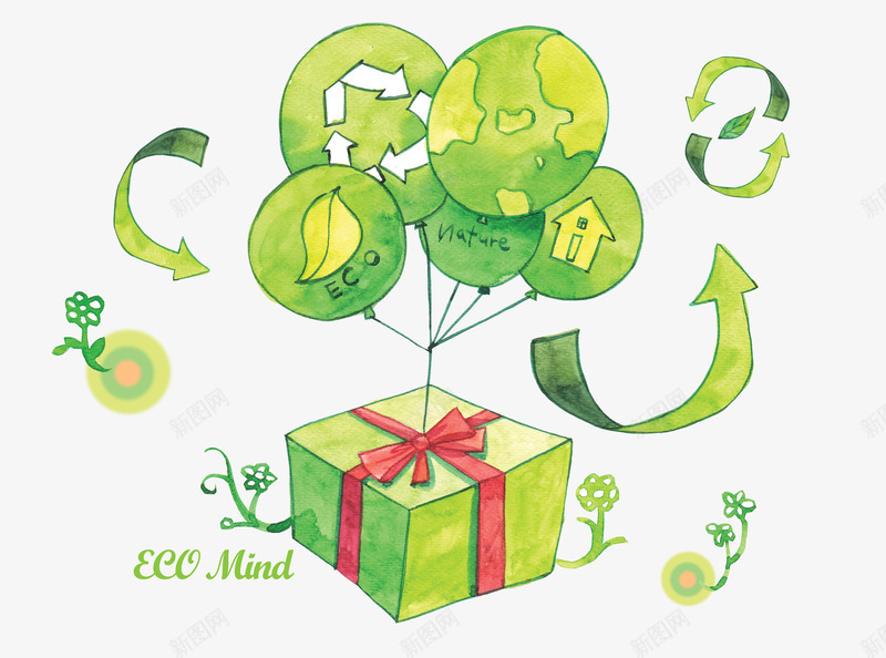 绿色环保礼物盒png免抠素材_新图网 https://ixintu.com 可回收 环保 环保礼品 箭头 绿色礼盒