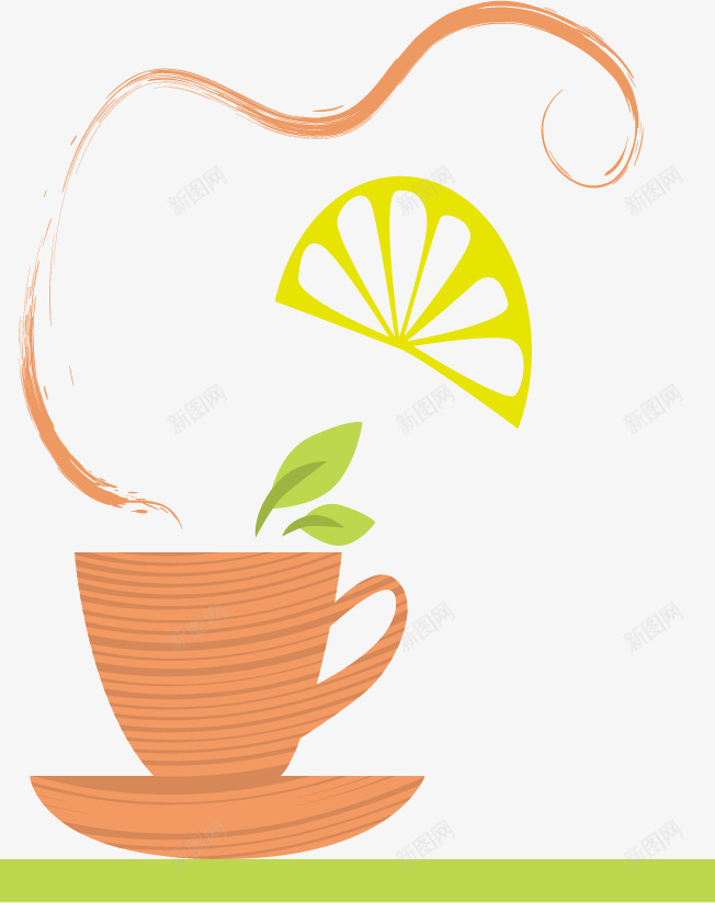 餐饮海报png免抠素材_新图网 https://ixintu.com 手绘 柠檬 绿叶 茶杯 餐具 饮茶
