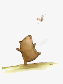 小熊追蝴蝶素材