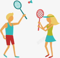 夏季体育打羽毛球的可爱情侣高清图片