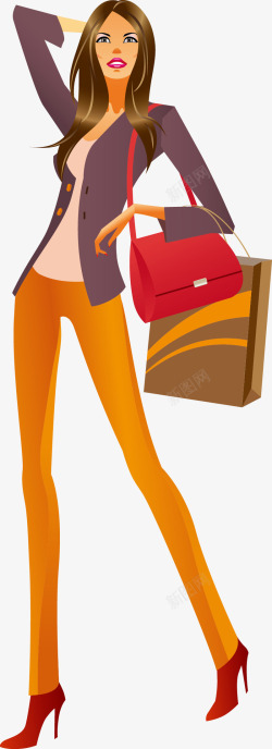 提袋子卡通提着购物袋的时尚女人矢量图高清图片