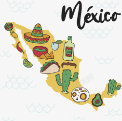 墨西哥风卡通墨西哥美食地图矢量图高清图片