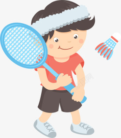 蓝色短发打羽毛球的短发男孩高清图片