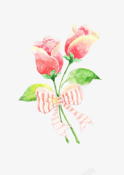 红色玫瑰花束手绘插画素材