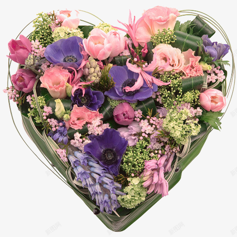 爱心盒子里的鲜花png免抠素材_新图网 https://ixintu.com 满天星 玫瑰花 粉色花朵 紫色花朵 绿色花朵 花朵 鲜花