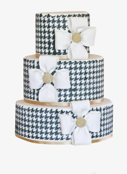 精美婚礼蛋糕千鸟纹图案三层蛋糕高清图片